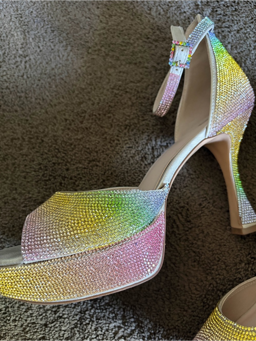 😍Rhinestone Gradient Peep-Toe Platform Heels‼️